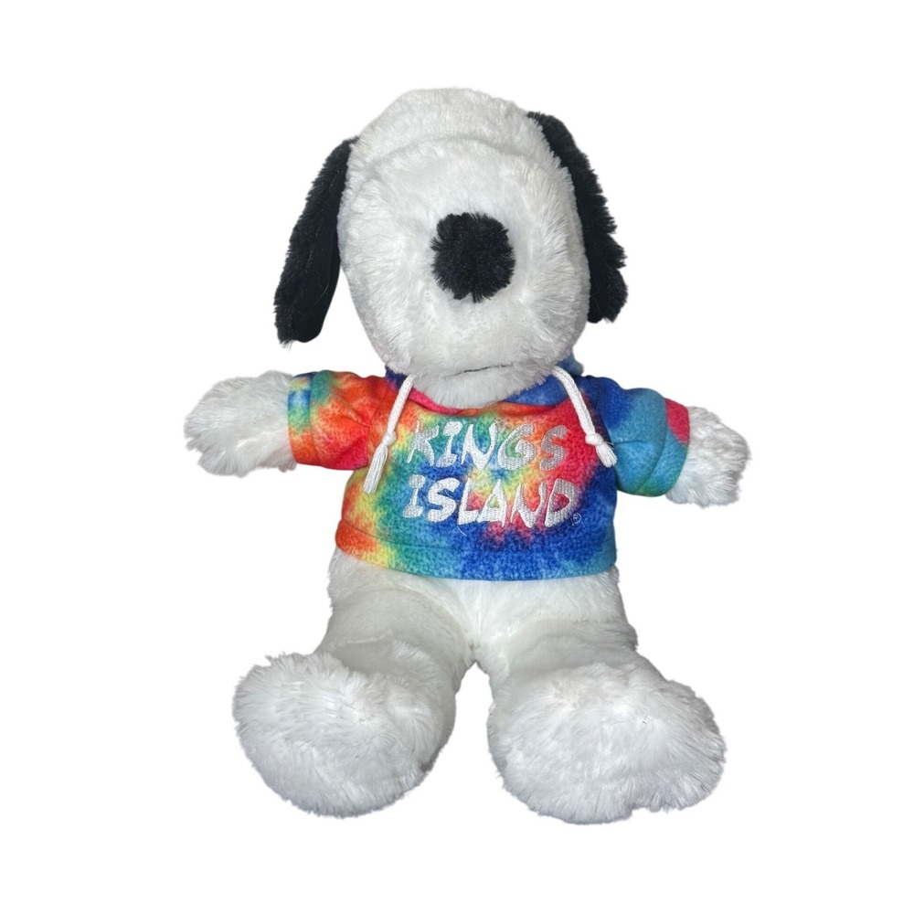 Peanuts Snoopy Plush Kings Island Rainbow Tie Dye Hoodie 15" White